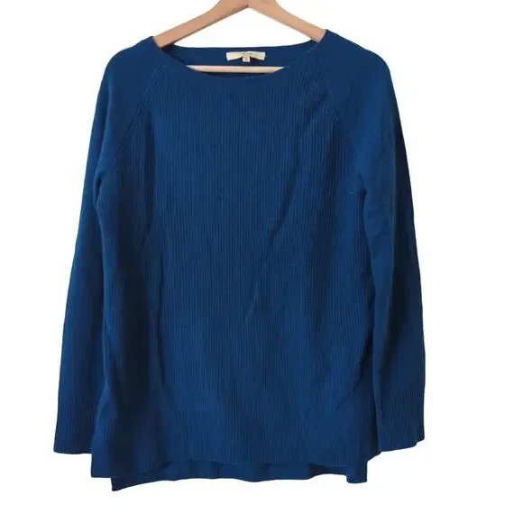 Lark‎ & Ro Womens Sweater Sz Medium Blue 100% Cashmere Luxury Soft Ribbed Preppy