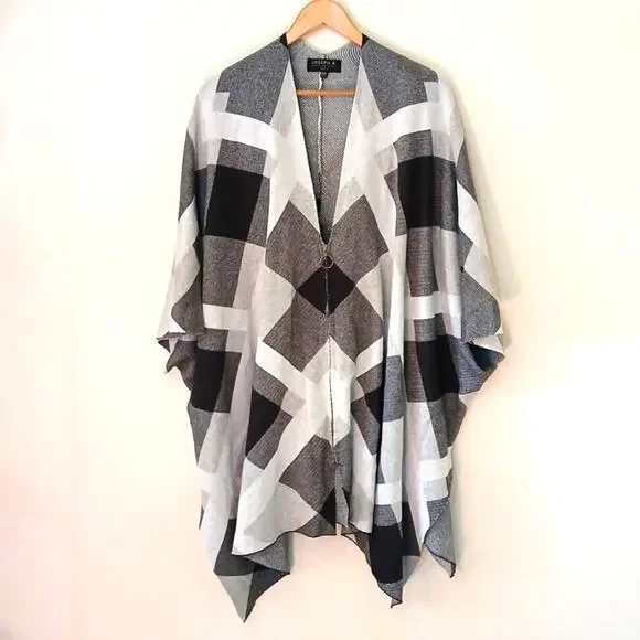 Joseph A cardigan shawl half zip gray abstract one size