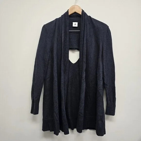 Cabi Victoria Open Front Cardigan Sweater Size Medium Navy Blue Cut Out Back