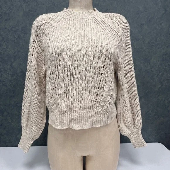 American‎ Eagle Knit Sweater Cropped Pullover Cable Knit Beige S