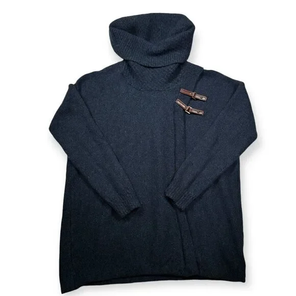 Ellen Tracy Sweater‎ Size S 100% Extra Fine Merino Wool Blue Turtle Neck