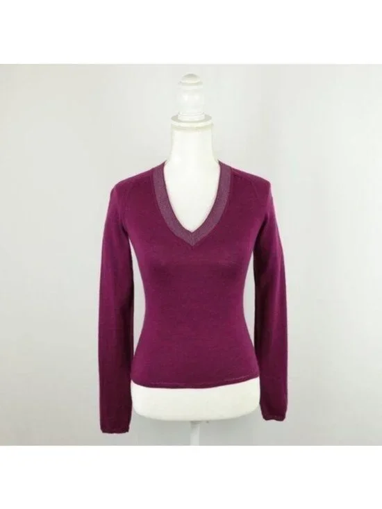 Rag & Bone Women's Extra Small Purple Gray Merino Wool V-Neck Tight Knit Sweater