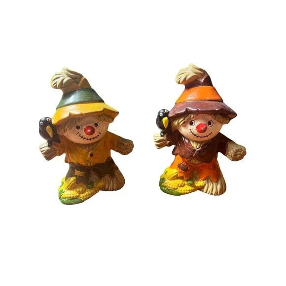 Lot of 2 Vintage Parma of Japan Fall Scarecrow Figurines – 5” Ceramic Autumn Dec