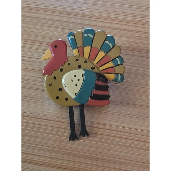 Vintage Hallmark Colorful Turkey Thanksgiving Plastic Pin