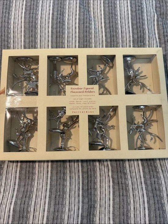 Pottery Barn Silver Reindeer Placecard Holders - Set of Eight