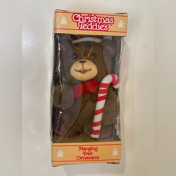 Jasco NWOT Vintage Flocked Christmas Teddies Bear Hanging‎ Tree Ornament