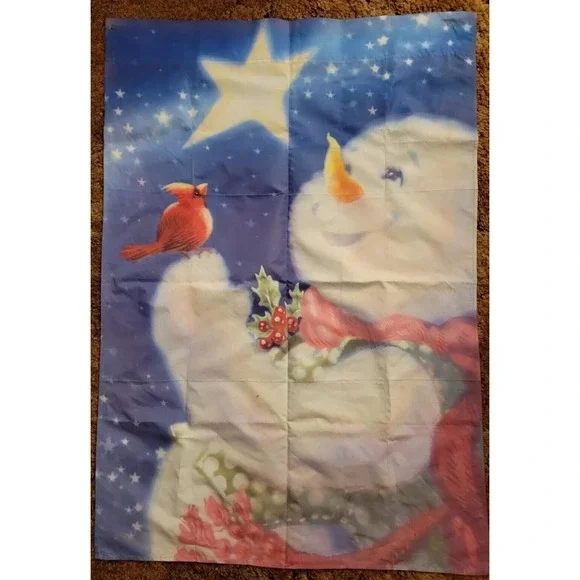 Holiday Winter House Flag Snowman with‎ Cardinal and star 42