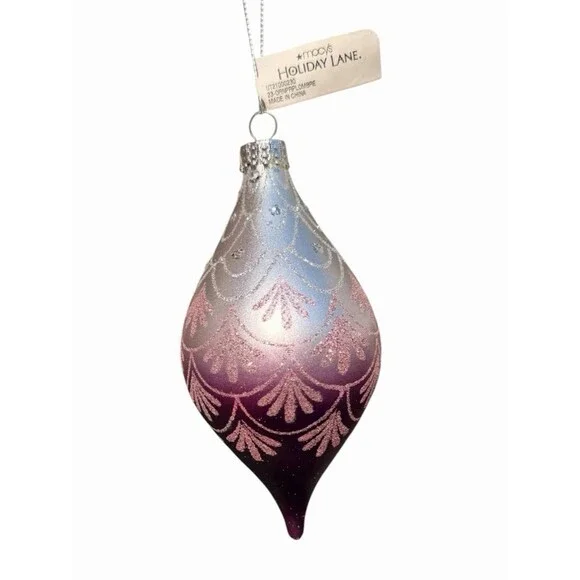 Holiday Lane Macys Purple ombré Christmas Silver Glitter ornament