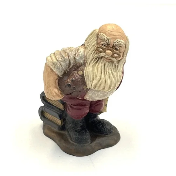 Vtg Hand Painted Resin Santa Figurine Sitting on Books 3.5