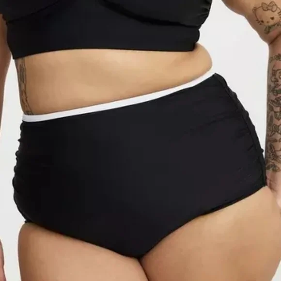Torrid Black White Trim High Waist Swim Bikini Bottom Only 2X Plus Size Nwt