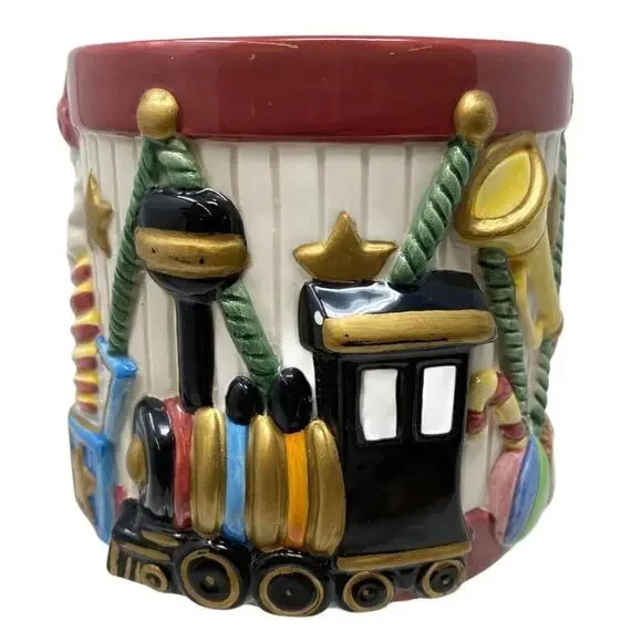 Fitz & Floyd Christmas Drum Toy Train Teddy Bear Wreath‎ Candy Decorated Candle