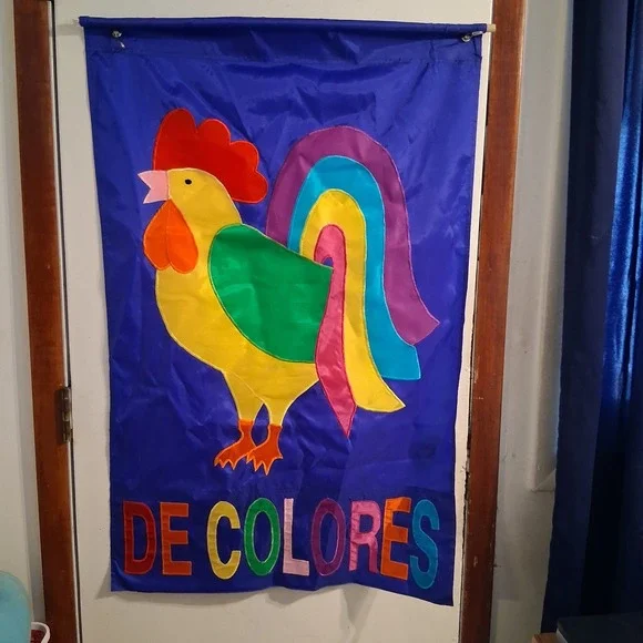 Large De Colores Rooster Flag Rainbow Colorful Vibrant‎ Gorgeous NWOT