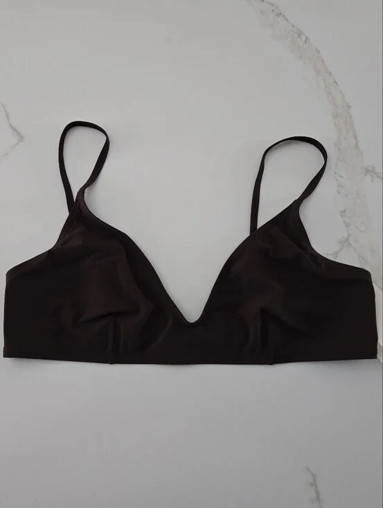 NWT Tory Burch Chocolate Brown Bralette Bikini Top With Thin Straps