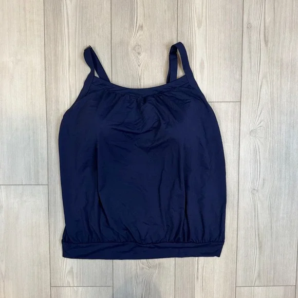 Lands End Navy Blue Blouson Tankini Top Adjustable Straps 18 MAST 523316
