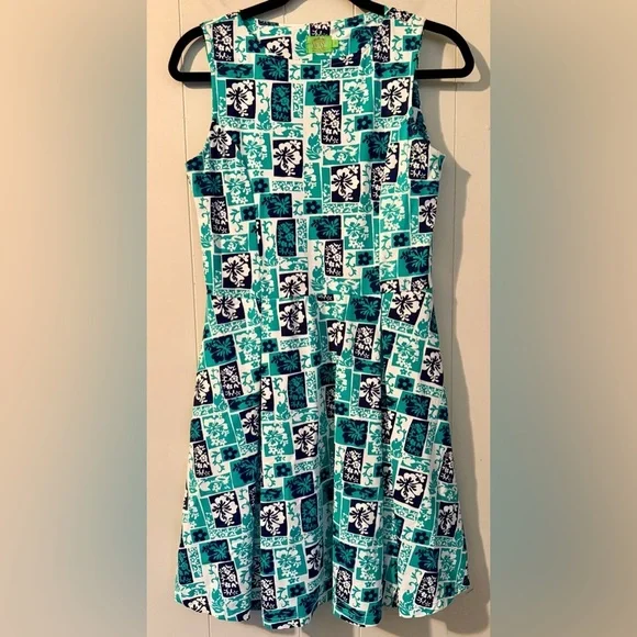 Katherine Way Blue Hawaiian Floral Dress, Size S