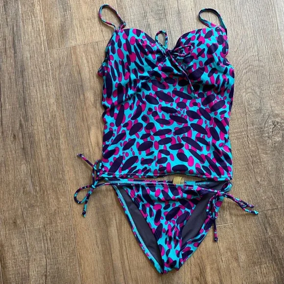 Victorias Secret Tankini Swimsuit Set Blue Pink Purple Abstract Print Small S/P