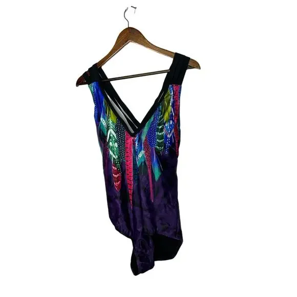 Swimsuits for all womens one piece swimsuit‎ purple/blacl mixed print feathers