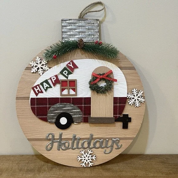 Happy Holidays Camper‎ RV Trailer Wood Wall Decor Door Hanging Christmas Holiday