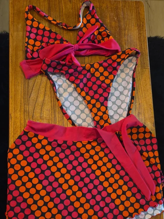 Victoria's Secret Pink and Orange Polka Dot Bikini With Skirt Cover Up
