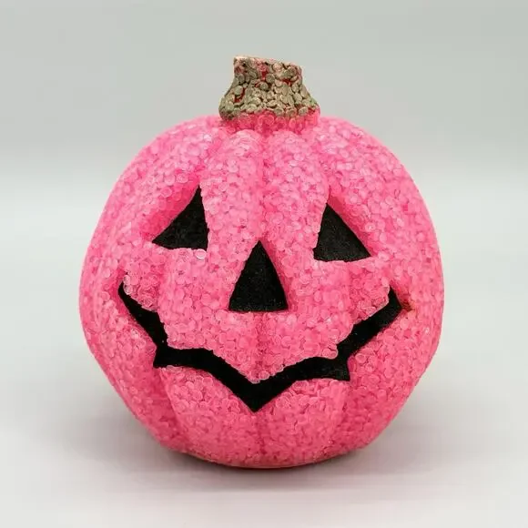 Melted Plastic Popcorn Pink Pumpkin Light Up Halloween Decoration 6” Works