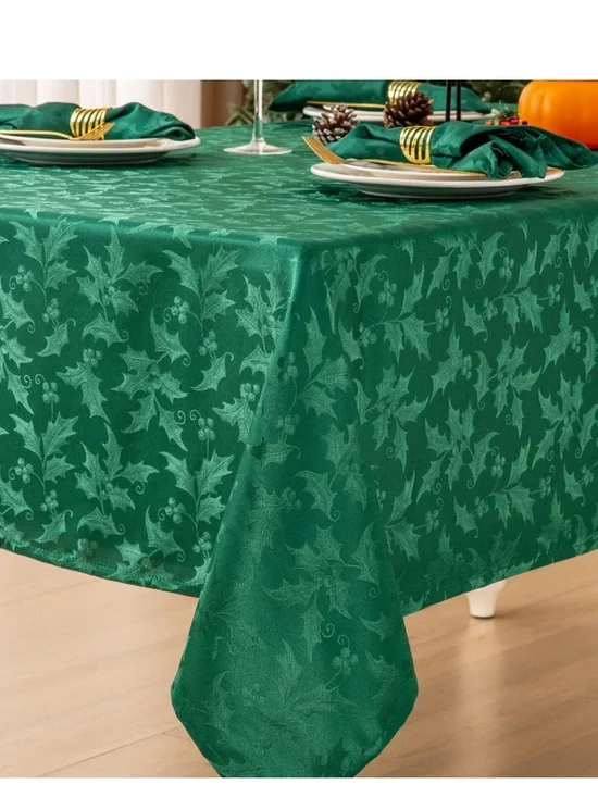 Christmas Jacquard Tablecloth Heavyweight Waterproof Wipeable  52x70” GREEN