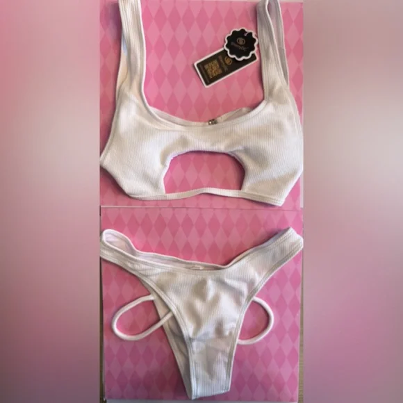 Sherry DC White Ribbed Bikini Set NWT