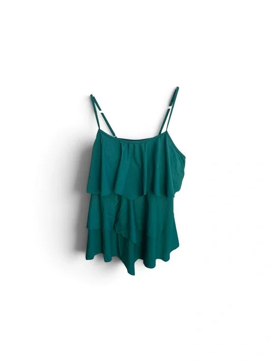 Tiered Ruffle Spaghetti Strap Tankini Top - green