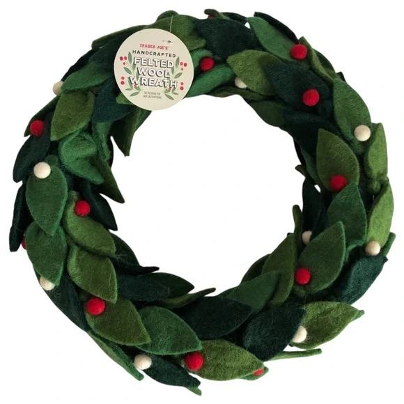 NWT Trader Joe's Christmas Handcrafted Felted Wool Wreath Rare 2025