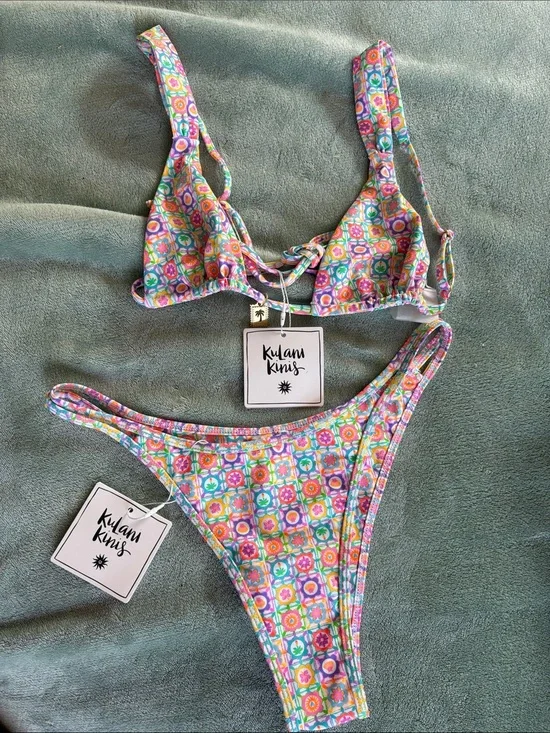 Kylan Kinis Floral Tile Print Bikini Set in Multicolor