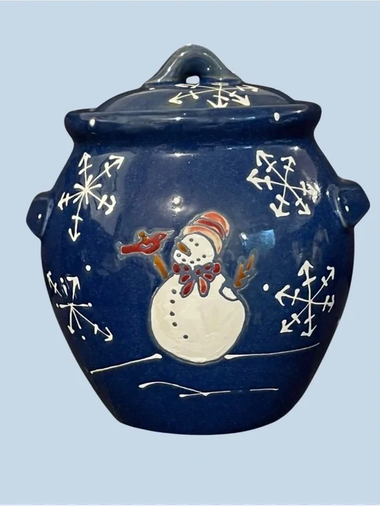 Blue Snowman Ceramic Cookie Jar
