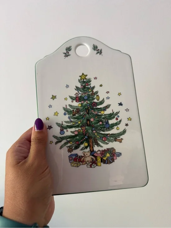 Ceramic Christmas Tree Decor/Serving Board - White with Green Tree