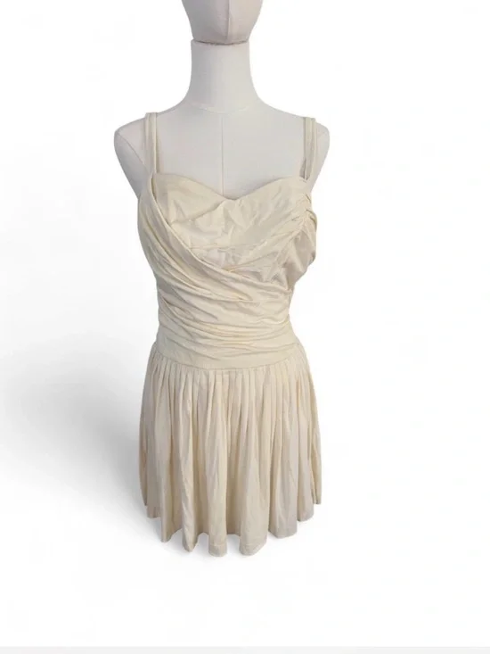 Strap Ruched Cream Swing Dress