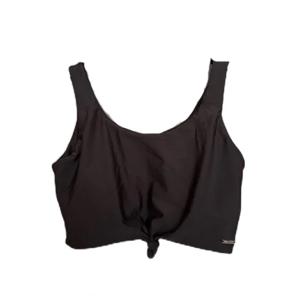 Zyia Active Black Pull On Swimsuit Top Women's Removable Cups Tie Detail