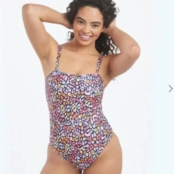 Summersalt Wide Strap Oasis One Piece Swimsuit Multicolored Leopard Swim Sz 12