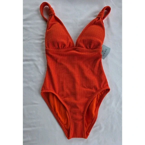 Shade & Shore 1-Piece Orange Swimsuit Size XS (0-2) Adjust Straps w/ Pads (348)