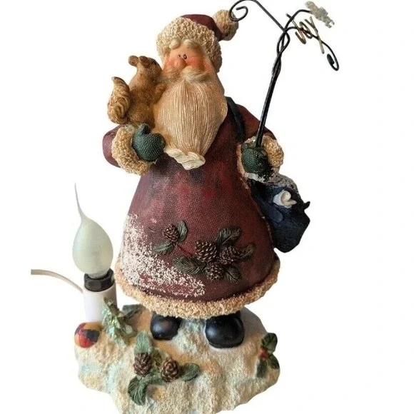 Santa Claus Fisherman Figure Light Up Squirrel Decor‎ 9