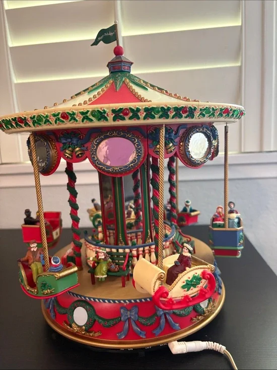 Mr Christmas Holiday Fair Music Sleigh Merry Go Round Vintage