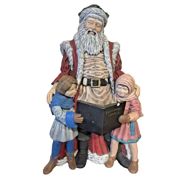 Vintage Ceramic Piece Santa Claus with Two Children Reading Book  Christmas