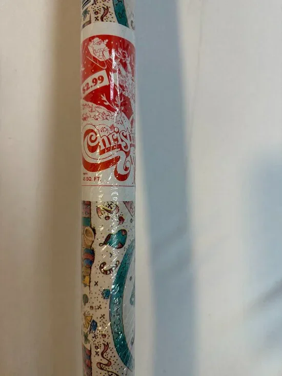 Vtg Christmas Wrapping Paper Roll NOS Sealed Teddy Bear Retro Gift Wrap 45 SqF