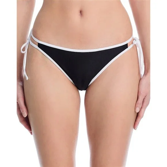 Aqua Double Tie String Tailored Fit Bikini Bottom Women's XS Black/White