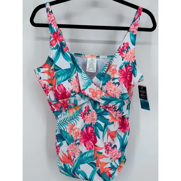 Swim Solutions Tropical Floral Ruched Tankini Top Size 18 NWT