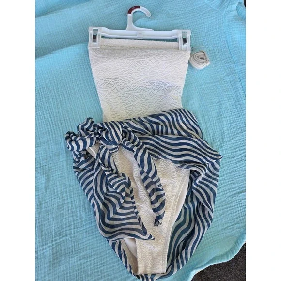Women's XL Wavy Stripe Cover Up Sarong Shade & Shore Teal Blue