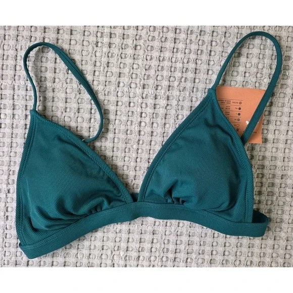 Shade & Shore Bikini Top Womens LG Green Ribbed Triangle NEW Swim (321)