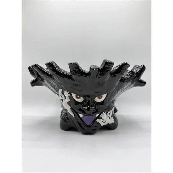 Vintage Halloween Black Haunted Tree w/ Ghosts Large Candy Dish Bowl 12