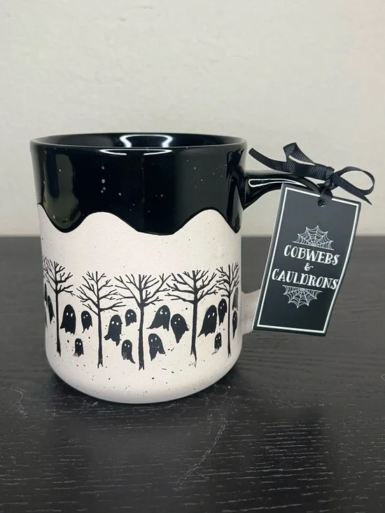 NEW Cobwebs & Cauldrons Halloween Terracotta Dipped Ghosts in Forest Mug