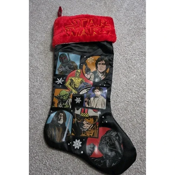 Star Wars Christmas Black‎ Stocking Han Princess Obie Vader 3CPO Yoda Luke Boba
