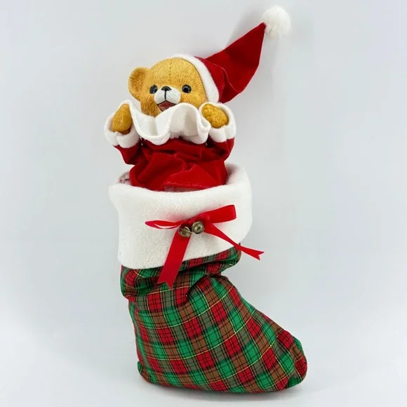 Jing'l Christmas Musical Teddy Bear Vintage Stocking Ornament 1985 Working 12