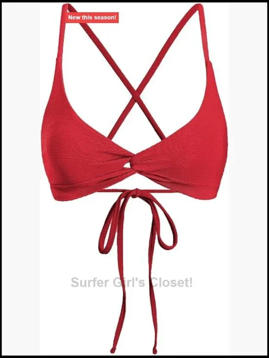 V Neck Twist Front Triangle Bikini Top Push Up Crisscross Tie Back High Stretch
