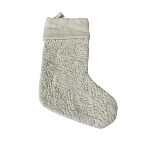 Pottery Barn floral quilted velvet ivory Christmas stocking.