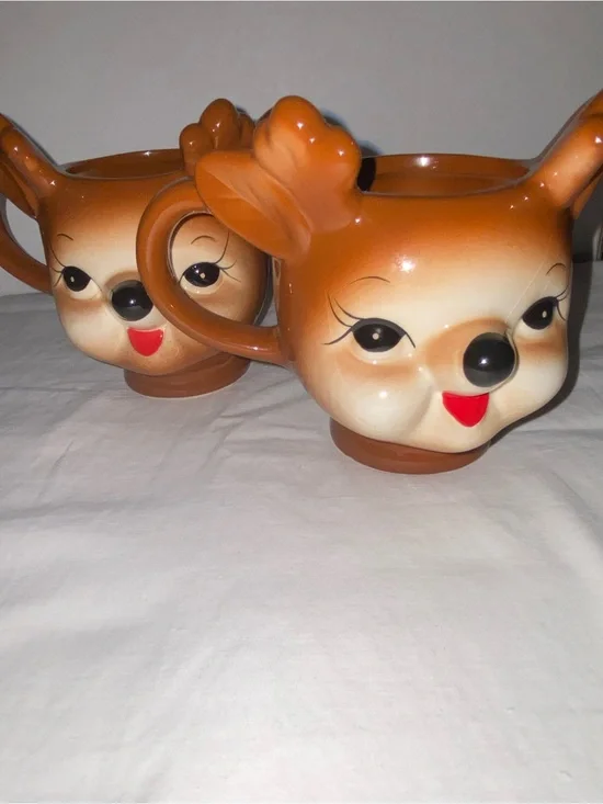 Whimsical Brown and Cream Deer Face Ceramic Mug - Playful Home Accent